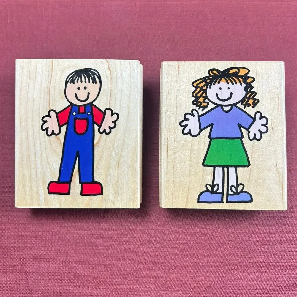 Kids Heros- Set of 2 - Just Hannah Just Danny- Boy Girl- 1999 Rubber Stamps 4x3